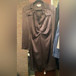 Nanushka Chocolate Brown Pantha Satin Lace-Up V-Neck Dress